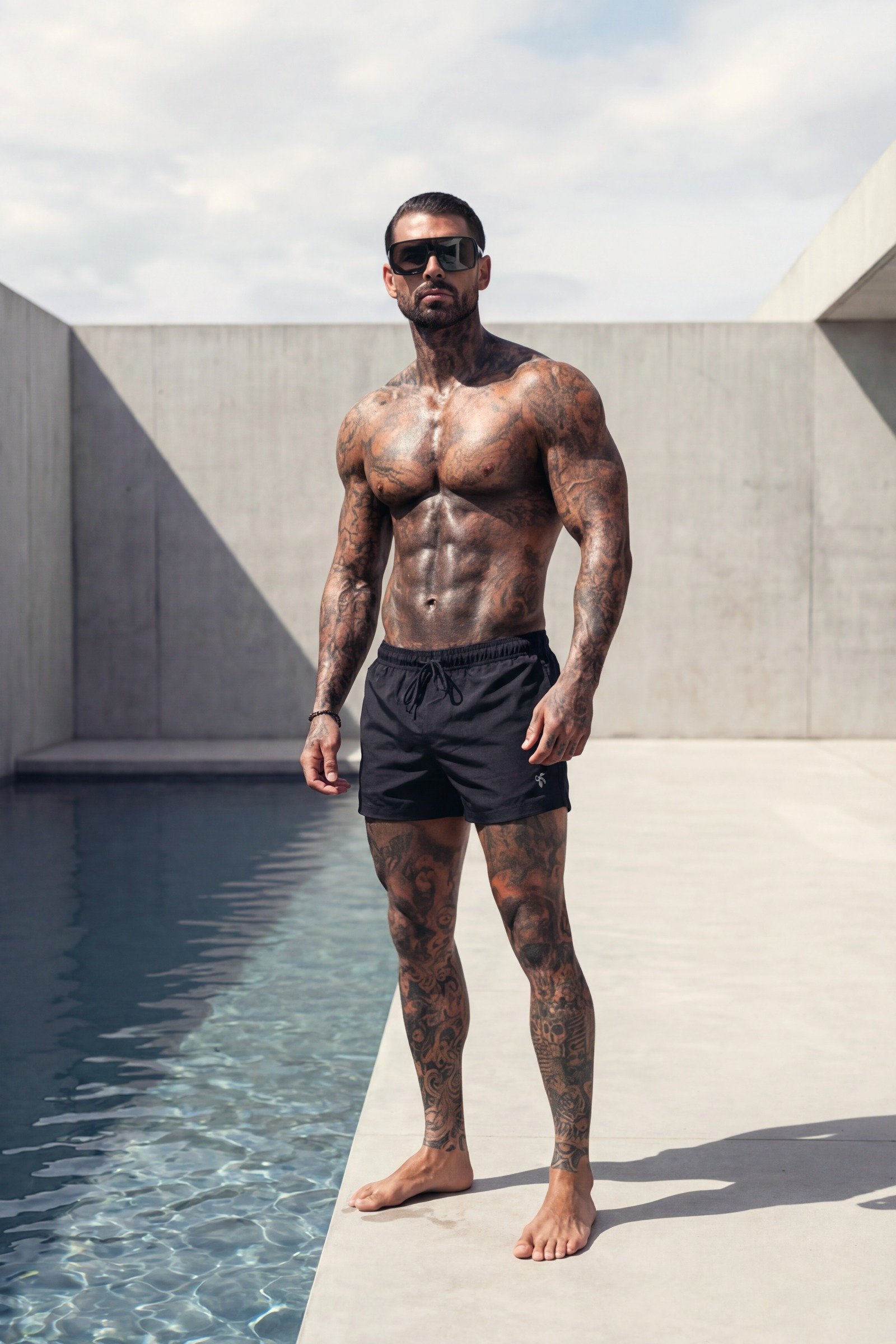Swim Shorts, Black and Silver