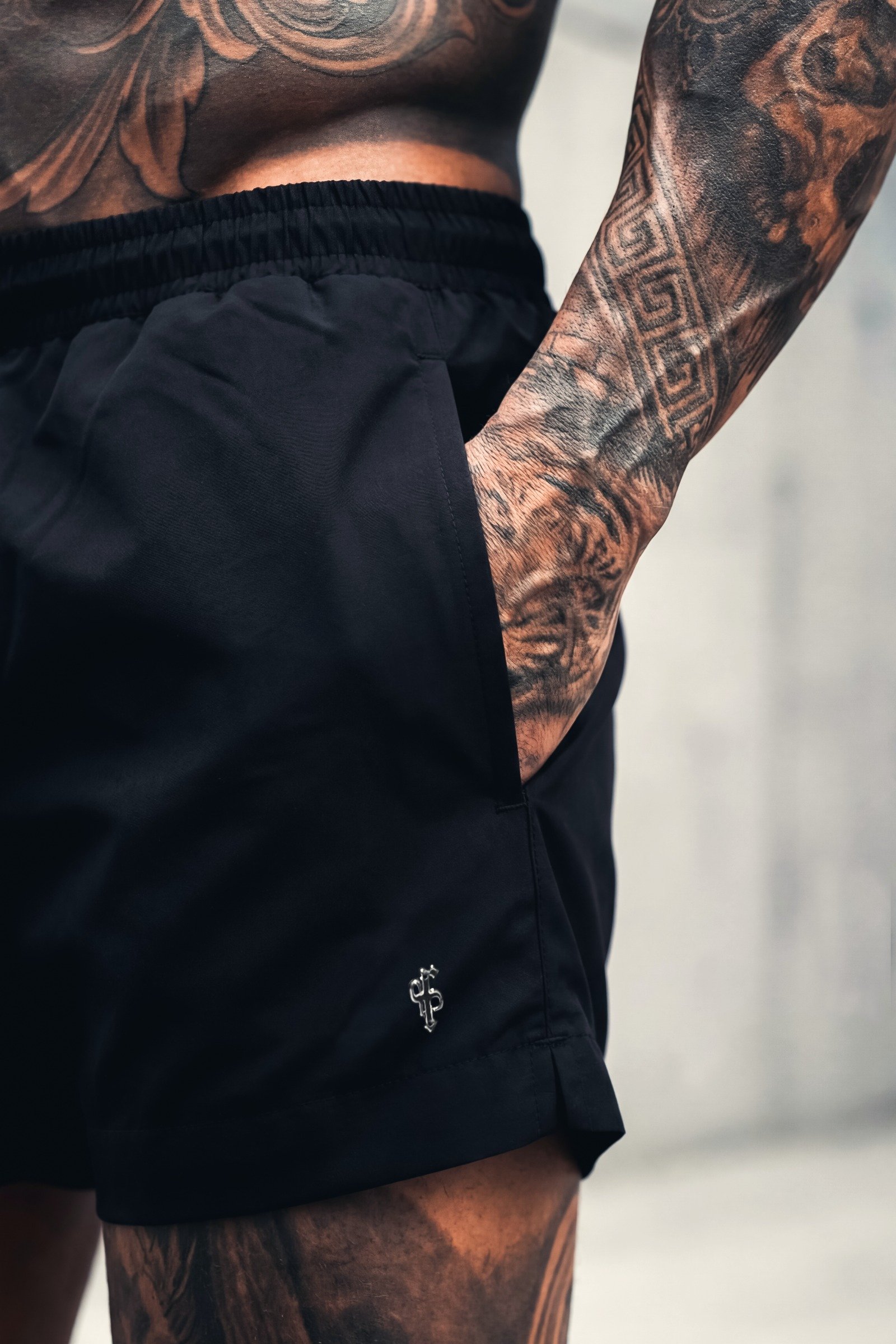 Swim Shorts, Black and Silver, Detail