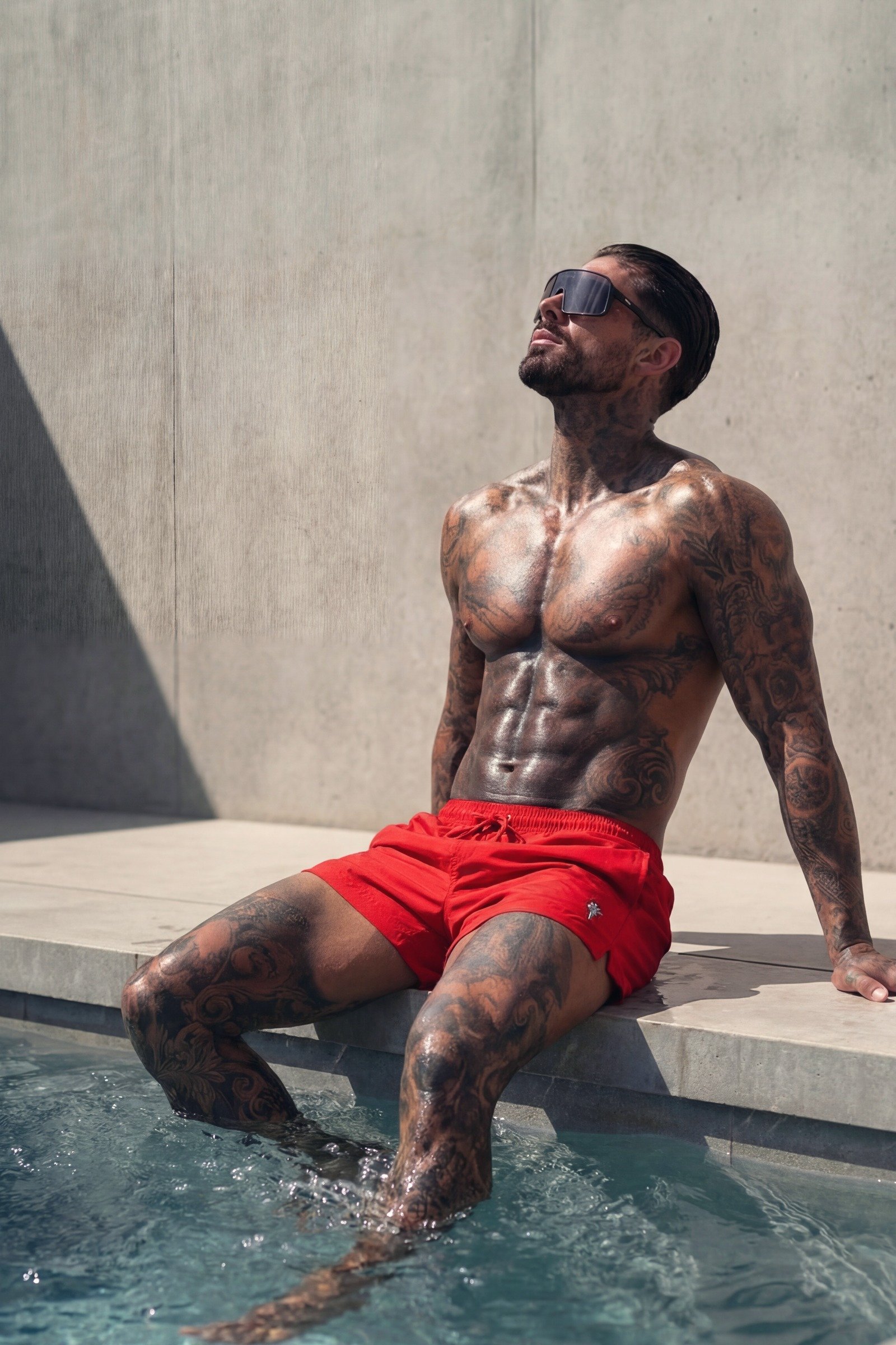Swim Shorts, Red and Silver