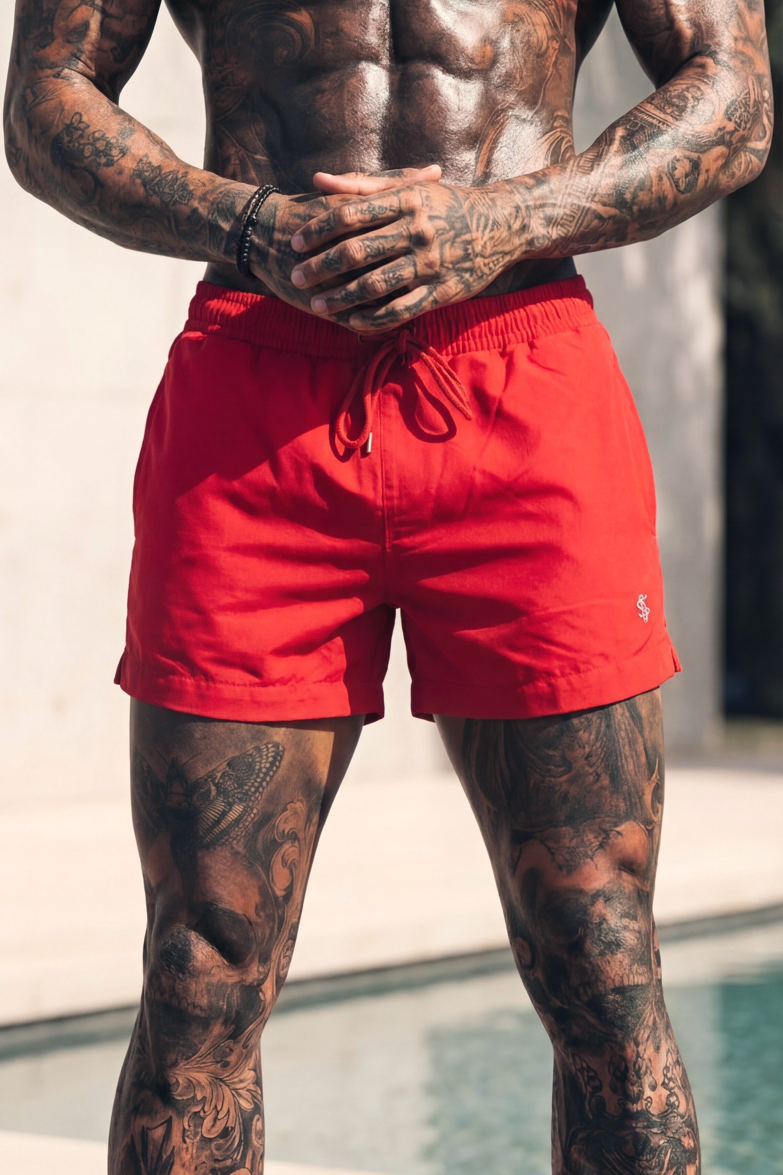 Swim Shorts, Red and Silver, Detail