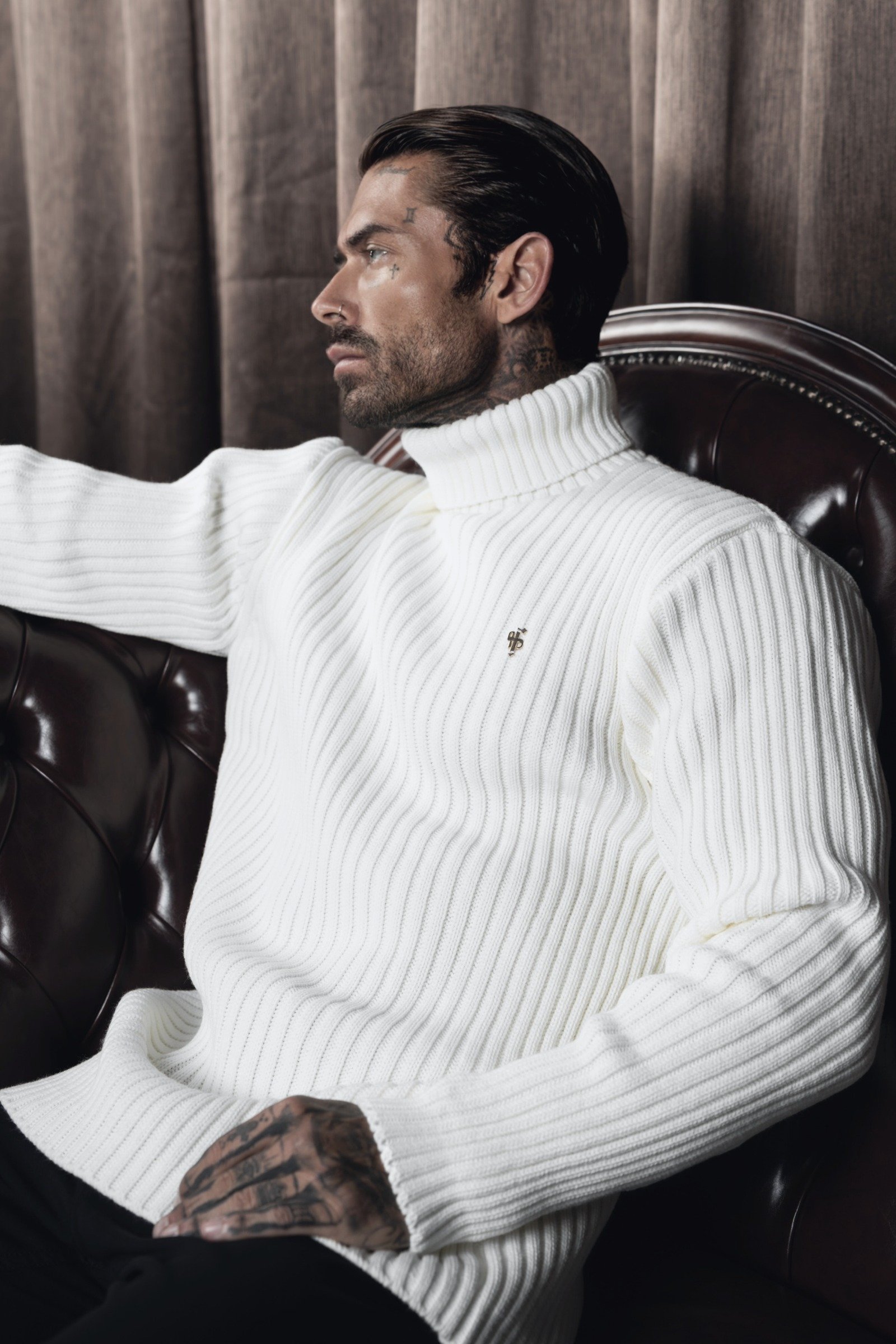 Ribbed Knit Roll Neck Jumper, White